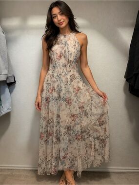Sleeveless Floral Maxi Dress in Blush (B)